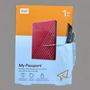 WD 1TB My Passport, Portable External Hard Drive, Red - WDBYVG0010BRD-WESN - Afbeelding 1 van 6