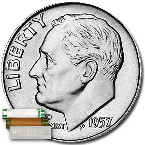 1957 Roosevelt Dime 50-Coin Roll BU - SKU#9071 Cover