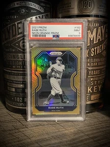George Herman Babe Ruth PSA 9 MINT 2021 Neon Orange Prizm Panini 83/100  - Picture 1 of 4