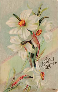HERMOSA POSTAL DE PASCUA VINTAGE NARCISOS ALEGRE PASCUA EN RELIEVE 031322 R - Imagen 1 de 2