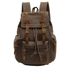 Vintage Casual Leather Backpack Canvas Rucksack Bookbag Satchel Backpack Brown