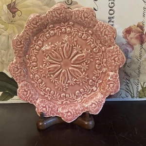 Bordallo Pinheiro Majolica Ceramic Portugal Pink Cabbage Carrot Plate 8.25” ** - Picture 1 of 7