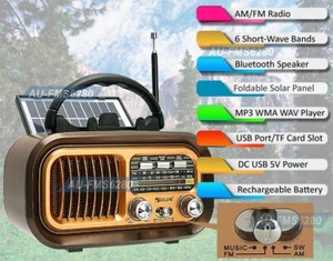 3-In-1 Retro Radio Wireless Speaker MP3 Playback Solar DC 5V Battery Powered - Picture 1 of 10