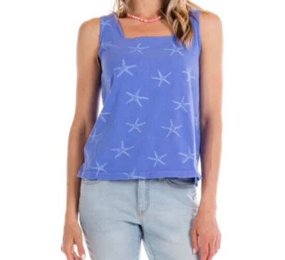 FRESH PRODUCE Large Peri Blue STARFISH Jersey Cotton $49 Boxy Tank TOP NWT New L - Image 1 of 4