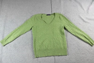 Suéter Saks Fifth Avenue para mujer grande verde cachemir cuello en V cable tejido pulóver Foto 1 de 4