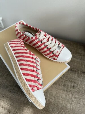 NUEVO EN CAJA Zapatillas Michael Kors Kristy Con Cordones Nat/Rojo Rayas Lona Talla 6M/36M Foto 1 de 4