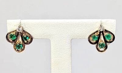 Brincos de ouro 18K, diamante e esmeralda - Imagem 1 de 3