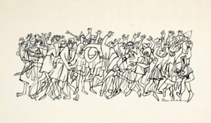 Ben Shahn People Dancing Midcentury Line Drawing Social Realism Communal Print - Picture 1 of 2