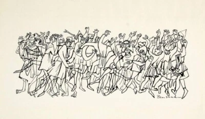 Ben Shahn People Dancing Midcentury Line Drawing Social Realism Communal Print - Image 1 of 2