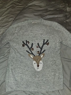 TU Festive Reindeer Jumper Grey, Size 14 With Sequin Design - Image 1 of 3