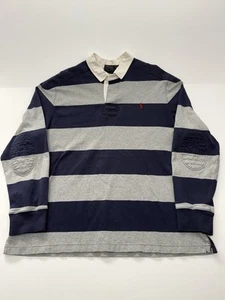 Polo Ralph Lauren Rugby Hemd Grau Blau Gestreift Herren Custom Fit Vintage 2XL XXL - Bild 1 von 12
