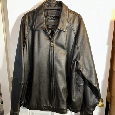 Chaqueta de bombardero Knightsbridge para hombre de cuero negro manga larga cremallera completa talla XL Foto 1 de 4