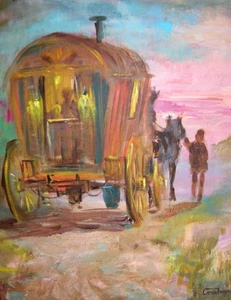 GOODMAN EDITION PAINTING Gypsy Caravan in Sunset chariot Forest Vardy traveller - Picture 1 of 1