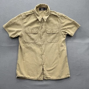 Camisa RRL Doble RL Ralph Lauren Para Hombres Mediana Caqui Manga Corta Sarga Utilitaria - Imagen 1 de 11