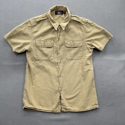 Camisa RRL Doble RL Ralph Lauren Para Hombres Mediana Caqui Manga Corta Sarga Utilitaria Foto 1 de 4