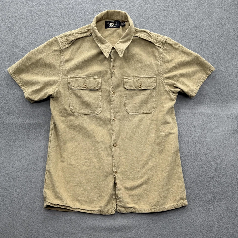 RRL Double RL Ralph Lauren Shirt Mens Medium Khaki Short Sleeve Twill Utility - Image 1 of 4
