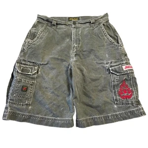 JNCO Jeans Mens 32 Cargo Shorts Green Y2k Baggy Chunky Skater Embroidered Grunge - Picture 1 of 11