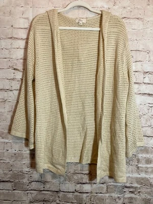 Suéter Elan para mujer mediano neutro crema tejido gofre frente abierto cárdigan con capucha Foto 1 de 4
