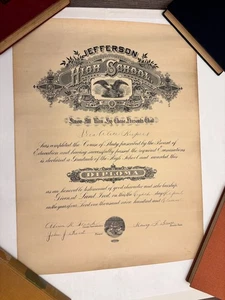 1911 Antik Diplom Jefferson High School Vera Rupert Indiana 16x21" Ephemera - Bild 1 von 6