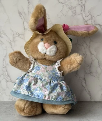 Rebecca Bunny Rabbit Gardener Floral Dress Hat 12” Plush Stuffed Animal Applause - Image 1 of 4