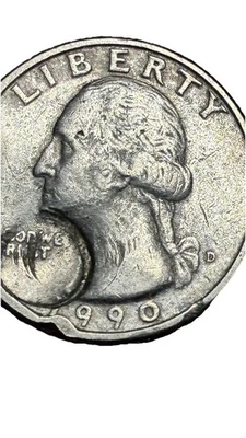 1990-D 25C Washington Quarter Multiple Errors Strike Error - Image 1 of 4