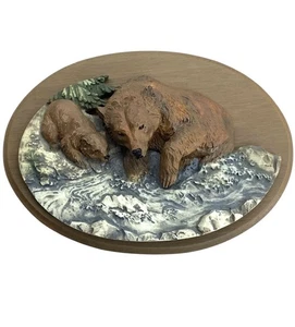 Vintage 1988 AVON Wildlife Collection Bears 3D Wood Plaque Wall Art 7" x 5" x 2" - Picture 1 of 7