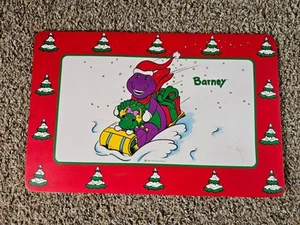 Vintage Placemat Barney The Dinosaur Christmas Trees Sleigh 1993 11x17 - Picture 1 of 5