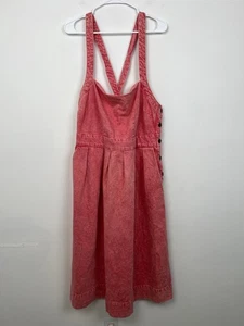 Gap Denim 18 Pink Dress Jean Jumper Apron Overall Side Button Sleeveless Pockets - Picture 1 of 10