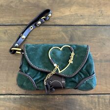 Vtg Juicy Couture Clutch Bag Emerald Green Leather Gold Hardware Heart & Jewels