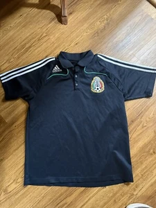 Adidas Mexico Polo Shirt, Black, See Measurement Photos - Picture 1 of 9