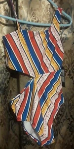 Tommy Hilfiger Victoria Blue & Yellow Stripe Cutout Swimsuit GIRLS Size XL (16) - Picture 1 of 3