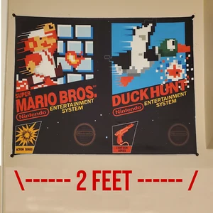 Super Mario Bros & Duck Hunt Box Kunst Banner 18x24 Zoll Wandteppich Flagge Retro NES - Bild 1 von 9
