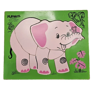 Vintage Playskool Elephant Puzzle Wood Pink 6 Pieces #165-3 Ages 2-5 - Image 1 of 4