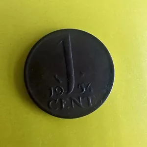 1954 Netherlands 1 Cent - Bronze World Coin - Picture 1 of 3