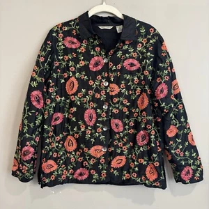 Vintage Laura Ashley Raw Silk Black Heavily Embroidered Floral Paisley Shacket S - Picture 1 of 4