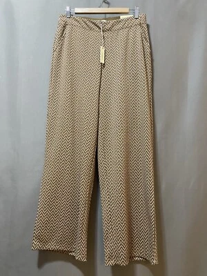 Nuevo con etiquetas Pantalones Max Studio Mujer Cintura Elástica Tiro Medio Pierna Ancha Talla L Marrón Tostado Geo Foto 1 de 4