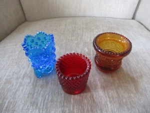 Vintage lot of (3) colored glass toothpick holders Amber Blue Red - Picture 1 of 14