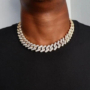 13Ct Round Cut Lab Created Diamond 14k Yellow Gold Plated Mens Cuban Link Chain - Picture 1 of 3