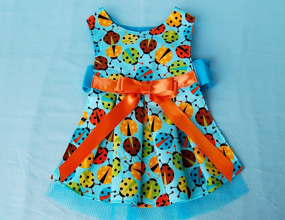 Vestido azul o dorado/multi estampado Ladybug para perro XS-M hecho en EE. UU. perros cachorros, Foto 1 de 4