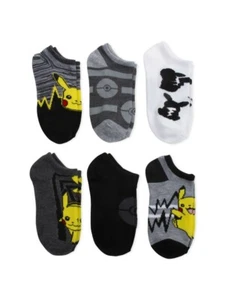 Pokémon Little Boys Black Gray White No Show Socks 6 Pack - Picture 1 of 1