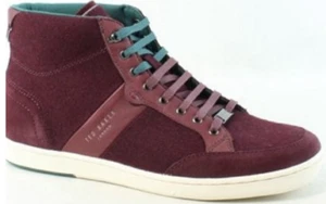 New TED BAKER London $195  Burgundy Felt Colorblock Miykal Hi Top Sneakers US 9 - Picture 1 of 9