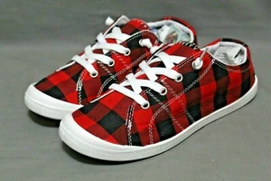 ROSY brand womens casual athletic shoe sizes 6.5 - 9 M red plaid NEW - Picture 1 of 6