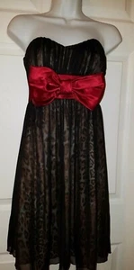 Teeze Me Strapless Dress Womens Juniors Size Small Black Burgundy Animal Print - Picture 1 of 8