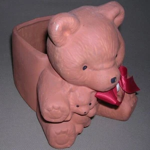 Vintage Teddy Bear (& cub) w/Bow & Bell Planter Terracotta Nurserymen's Exchange - Picture 1 of 7