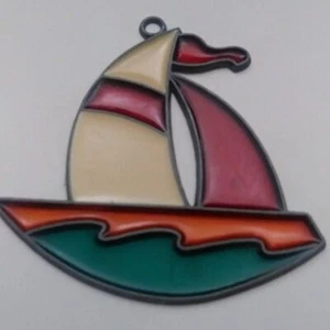 Vintage Stained Glass Colorful Sailboat Christmas Ornament Suncatcher - Picture 1 of 4