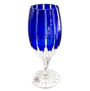 AJKA Kristall Kastilien Kobaltblau Schliff Klar Eisgetränk Tee Wein Kelch 8" - Bild 1 von 11