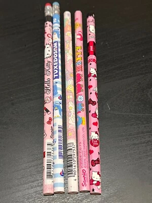 5 件复古 Hello Kitty Tuxedo Sam Little Twin Stars 铅笔 2 HB Sanrio 2012 2013 — 第 1/4 张图片