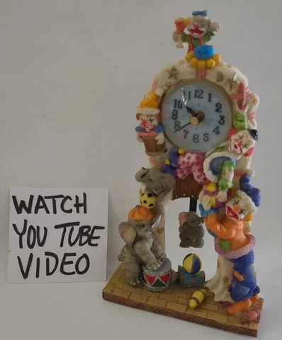 Clown Circus Shelf Mantel Clock  Figurine Clowns Elephants Gift Vintage Read ⬇️ Cover