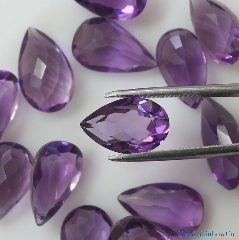 Natural Brazilian Amethyst AA Purple Pear Faceted Loose Stone (6x4mm to 18x13mm) - Image 1 of 4