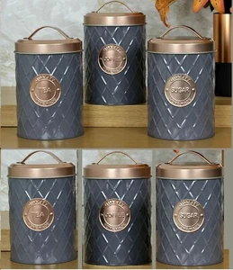 Juego de 3 frascos de almacenamiento de cocina gris cobre y café herméticos - Imagen 1 de 7